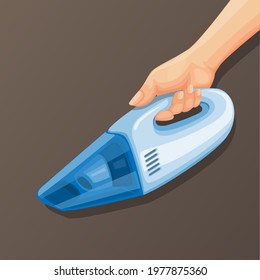 Hand holding portable vaccuum cleaner, household appliance symbol illustration vector