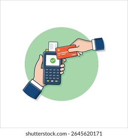 Hand Holding POS and Paying with Card Vector Illustration. Card Payment Concept Design