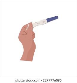 A hand is holding positive pregnancy test. Baby waiting, maternity, motherhood, medicine, fecundation, child expectation. Isolated vector illustration.
