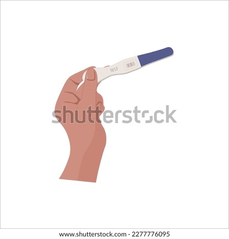 A hand is holding positive pregnancy test. Baby waiting, maternity, motherhood, medicine, fecundation, child expectation. Isolated vector illustration.