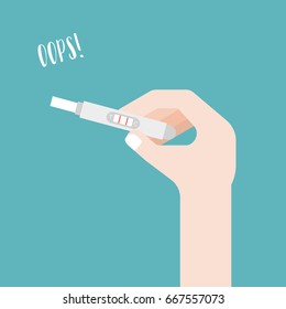hand holding positive result of pregnancy test, flat design vector