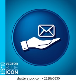 hand holding a postal envelope sign. e-mail symbol . icon envelope.