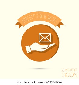 hand holding a postal envelope sign. e-mail symbol . icon envelope.