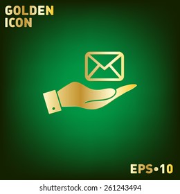 hand holding a postal envelope sign. e-mail symbol . icon envelope.
