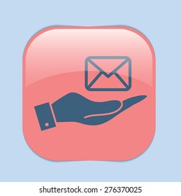 hand holding a postal envelope sign. e-mail symbol . icon envelope.