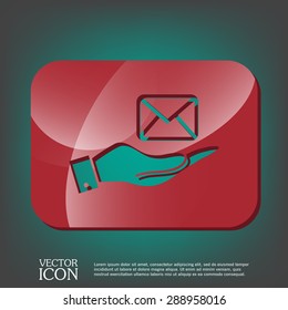 hand holding a postal envelope sign. e-mail symbol . icon envelope.