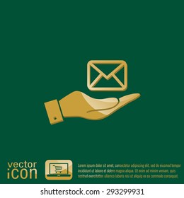 hand holding a postal envelope sign. e-mail symbol . icon envelope.