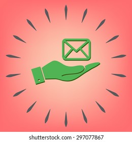 hand holding a postal envelope sign. e-mail symbol . icon envelope.