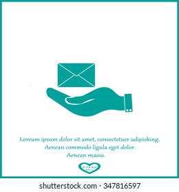 hand holding a postal envelope sign. icon envelope