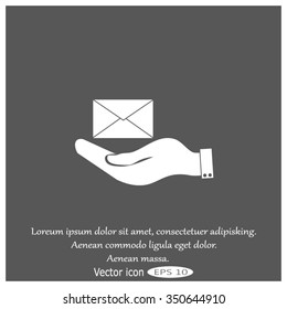 hand holding a postal envelope sign. icon envelope