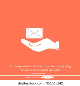 hand holding a postal envelope sign. icon envelope