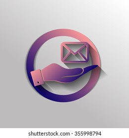 hand holding a postal envelope sign. e-mail symbol . icon envelope.