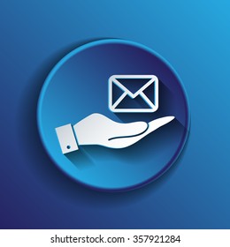 hand holding a postal envelope sign. e-mail symbol . icon envelope.