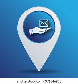 hand holding a postal envelope sign. e-mail symbol . icon envelope.