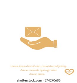 hand holding a postal envelope sign. icon envelope