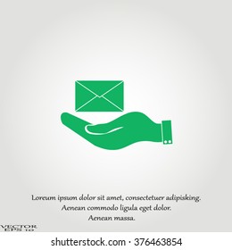 hand holding a postal envelope sign. icon envelope