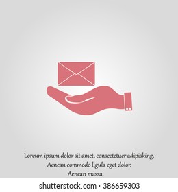 hand holding a postal envelope sign. icon envelope