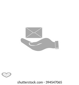 hand holding a postal envelope sign. icon envelope