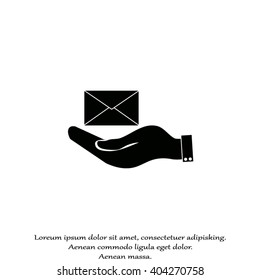 hand holding a postal envelope sign. icon envelope