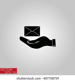hand holding a postal envelope sign. icon envelope