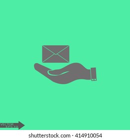 hand holding a postal envelope sign. icon envelope
