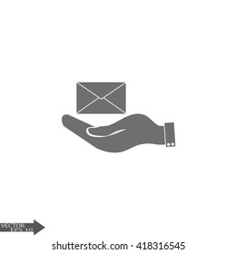 hand holding a postal envelope sign. icon envelope