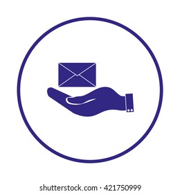 hand holding a postal envelope sign. icon envelope