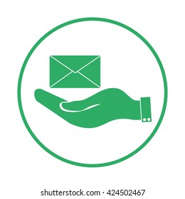 hand holding a postal envelope sign. icon envelope