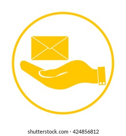 hand holding a postal envelope sign. icon envelope