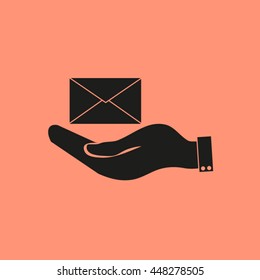hand holding a postal envelope sign. icon envelope