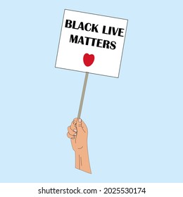 Hand holding poster with slogans against racism, vector illustration of hand draw.