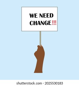 Hand holding poster with slogans against racism, vector illustration of hand draw.