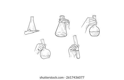 hand holding potion handdrawn engraving doodle collection