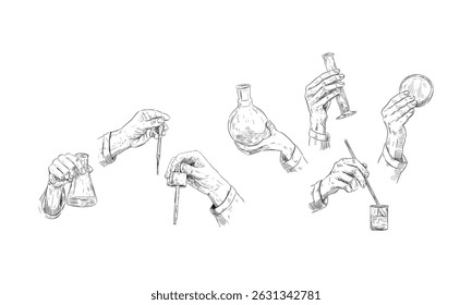 hand holding potion handdrawn engraving doodle collection