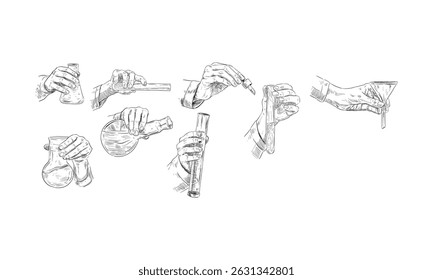 hand holding potion handdrawn engraving doodle collection