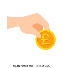 hand holding a pounds coin. business or financial vector illustration graphic asset.