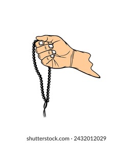 hand holding prayer beads vector illustration