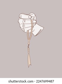 hand holding  praying beads illustration