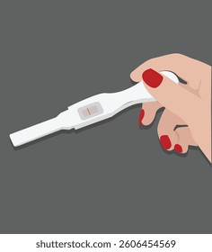 hand holding a pregnancy test. Pregnancy test with two lines in women's hands.