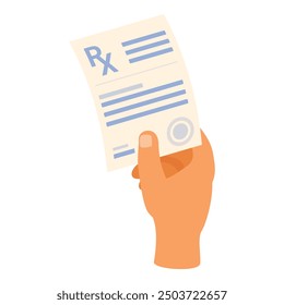 Hand is holding a prescription medical form with an rx symbol on it