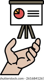 A hand is holding a projector and a tripod, with the projector on top of the tripod. The hand is positioned to support the tripod and the projector