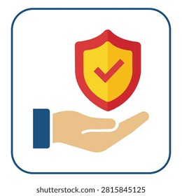 Hand holding protective shield with check mark isolated on white background modern vector illustration representing security insurance trust safety protection services and reliable business solutions.