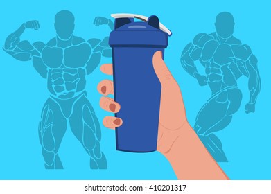 hand holding protein shaker, vector illustration