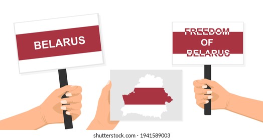 Hand holding protest poster. Belarus. Freedom, protest.Concept revolution and demonstration. Vector illustration in flat style isolated on white background for Web banner or poster