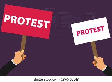 Hand holding protest sign flat illustration