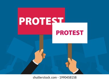 Hand holding protest sign flat illustration