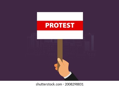 Hand holding protest sign flat illustration