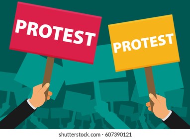 Hand holding protest sign flat illustration