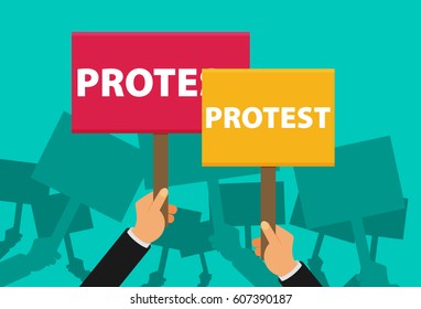 Hand holding protest sign flat illustration