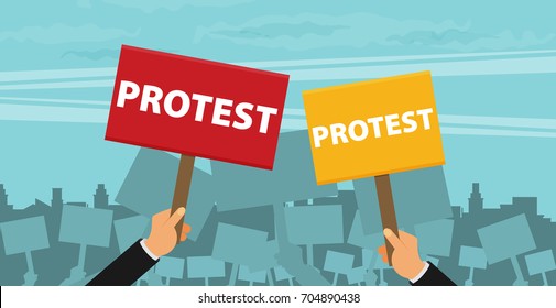 Hand holding protest sign flat illustration